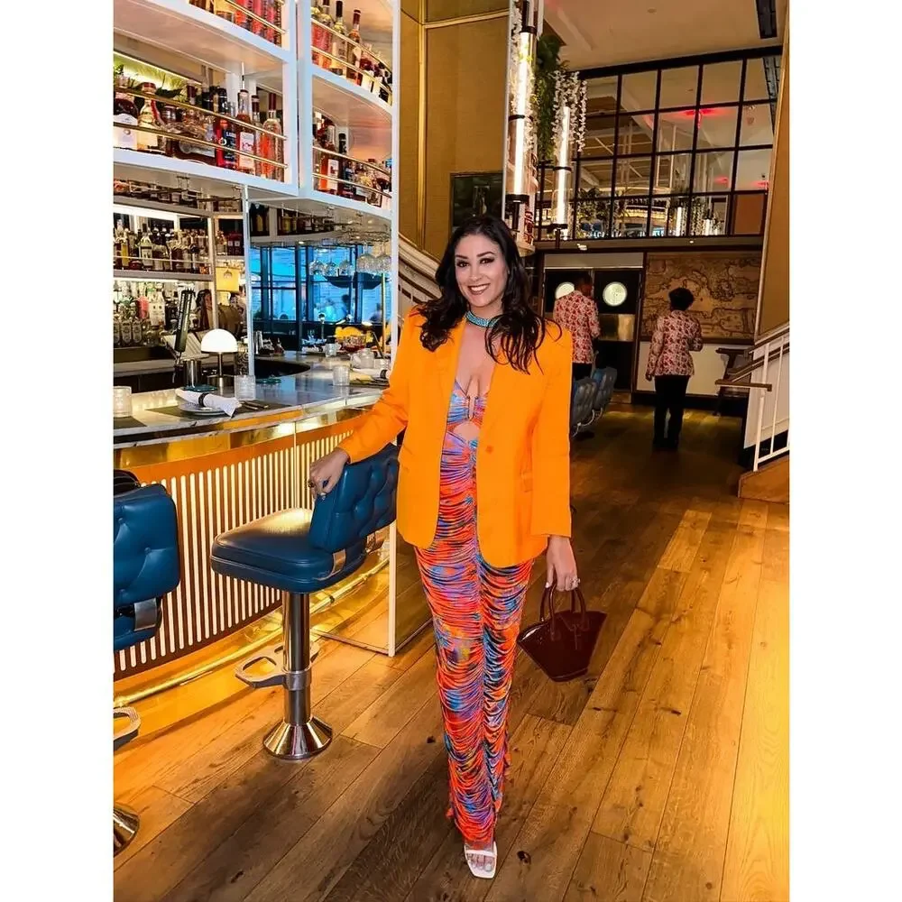 SANDRO Orange Crepe Collar Front Button Long Sleeves Harper Blazer Size 36 - Picture 16 of 16